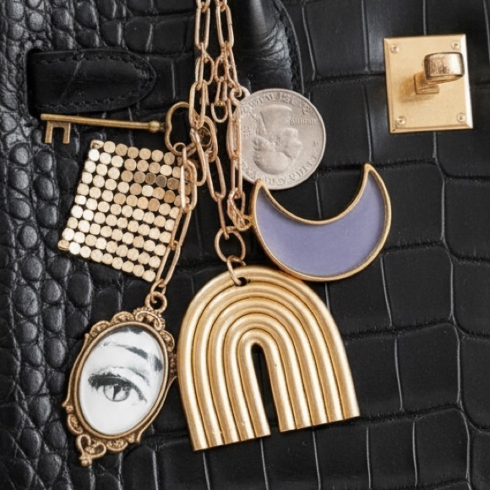 Fornasetti Style Gold Bag Charm Keychain Italian Art Face Motif FREE SHIPPING